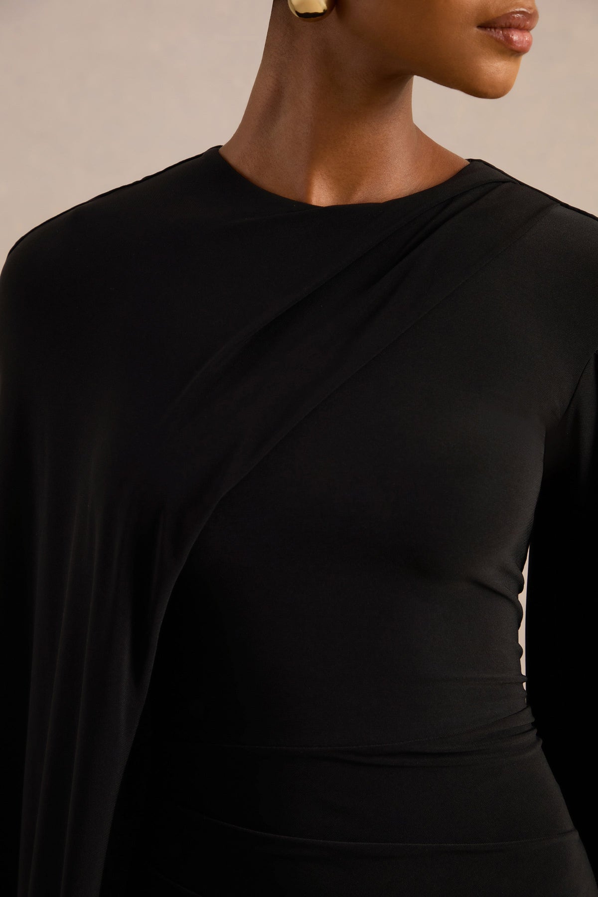Magdelena | Black Asymmetric Cape Maxi Dress