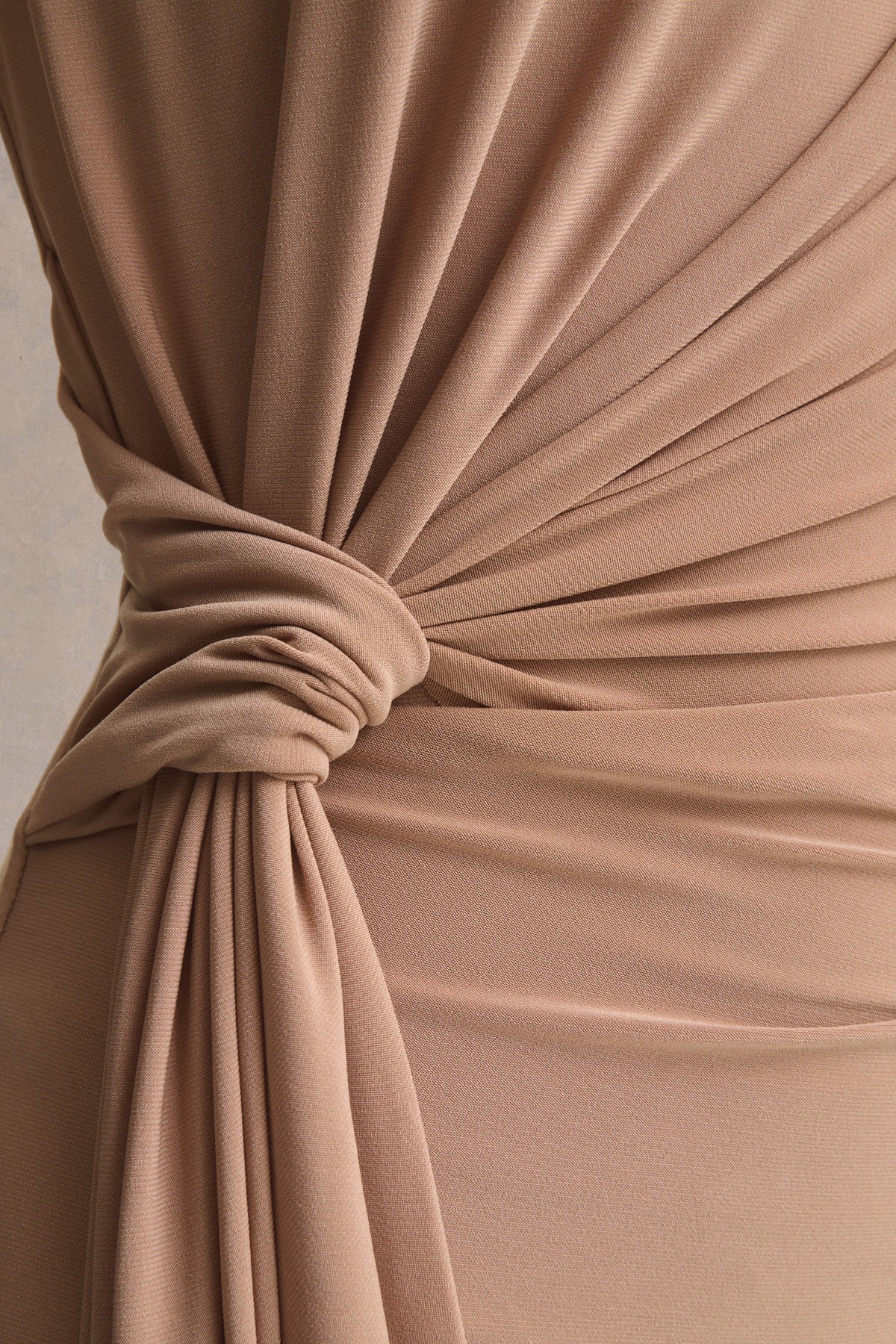 Solene | Brown High-Neck Maxi Dress With Wrap And Drape Detail