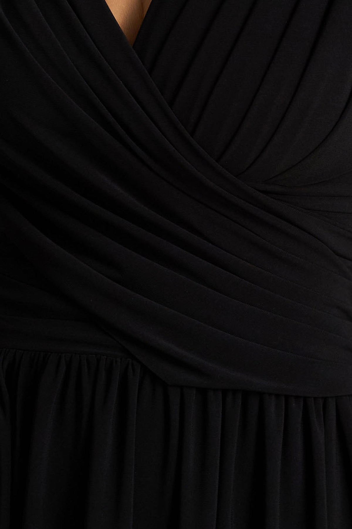 Alexis | Black Plunge-Neck Midi Dress With Draped And Ruched Detailing