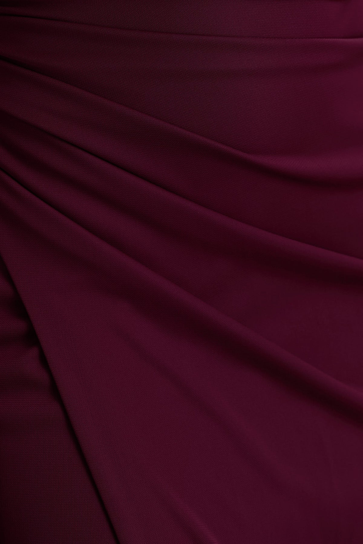 Lola | Burgundy Asymmetric-Neck Maxi Dress With Ruched Detailing And Front High-Split