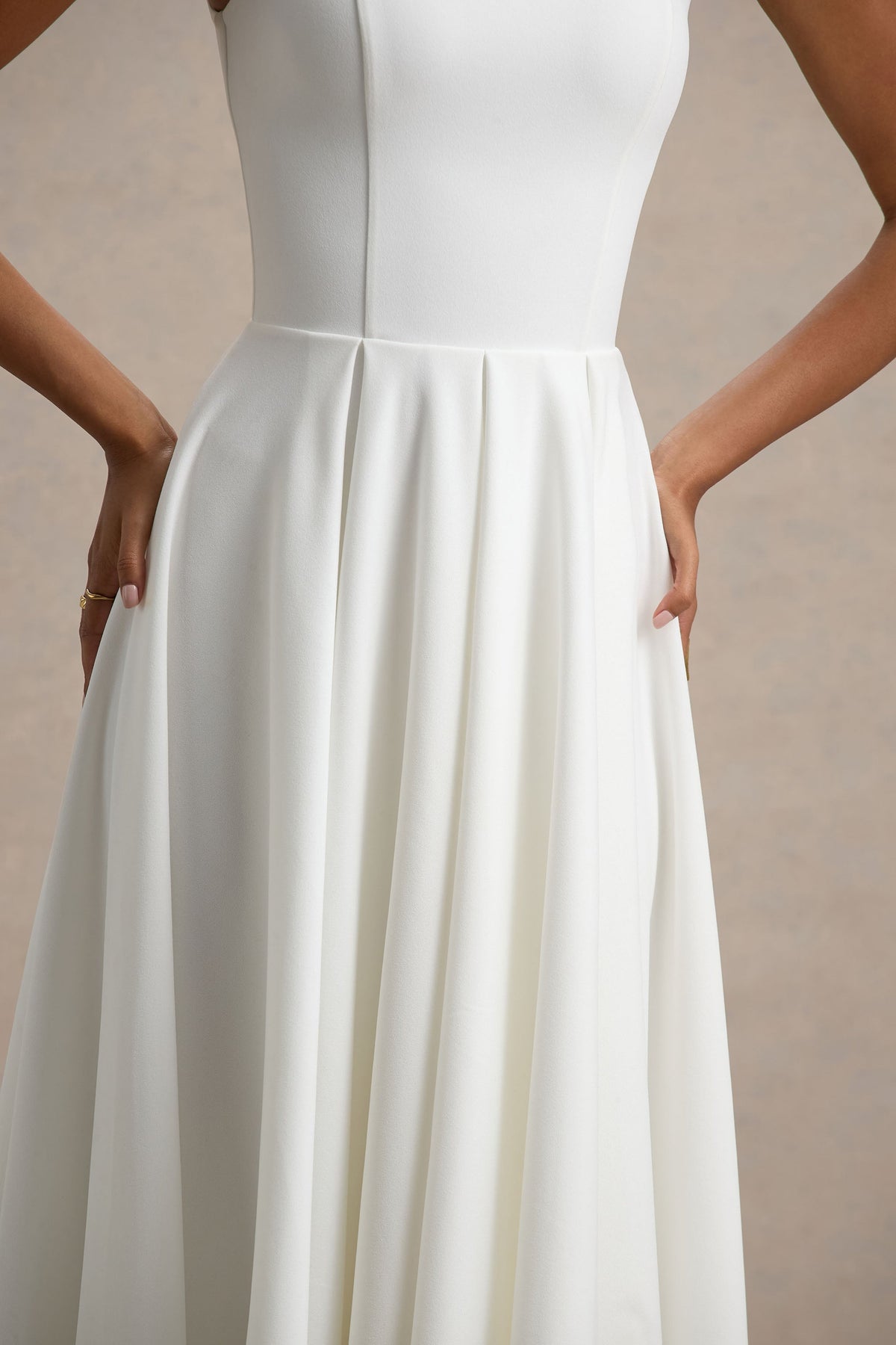 Parina | White Scuba Square Neck A-Line Midi Dress