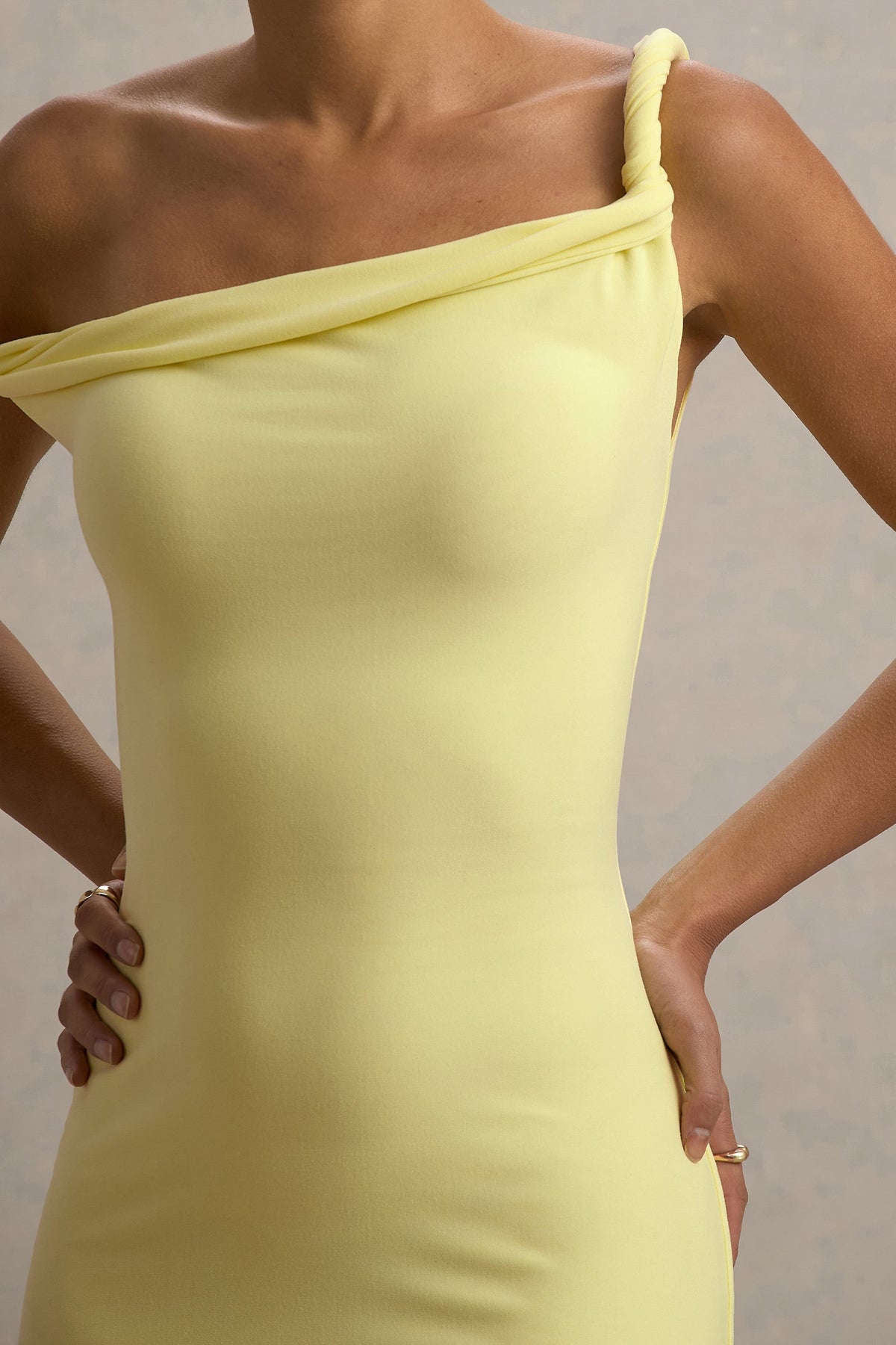 Salome | Lemon Twisted Asymmetric Midi Dress