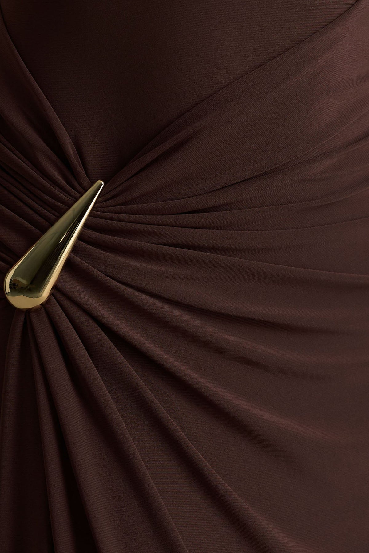 Fiora | Brown Wide-Neck Maxi Dress With Gathered Detail