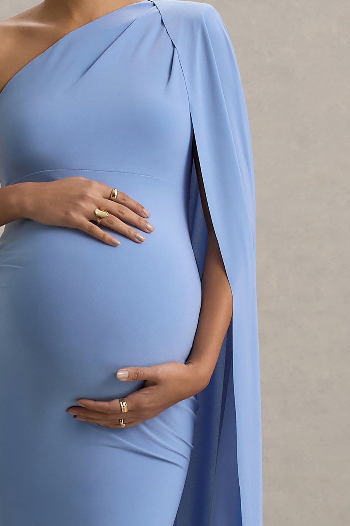 Amaryllis | Powder Blue Maternity One Shoulder Maxi Dress with Cape Sleeve