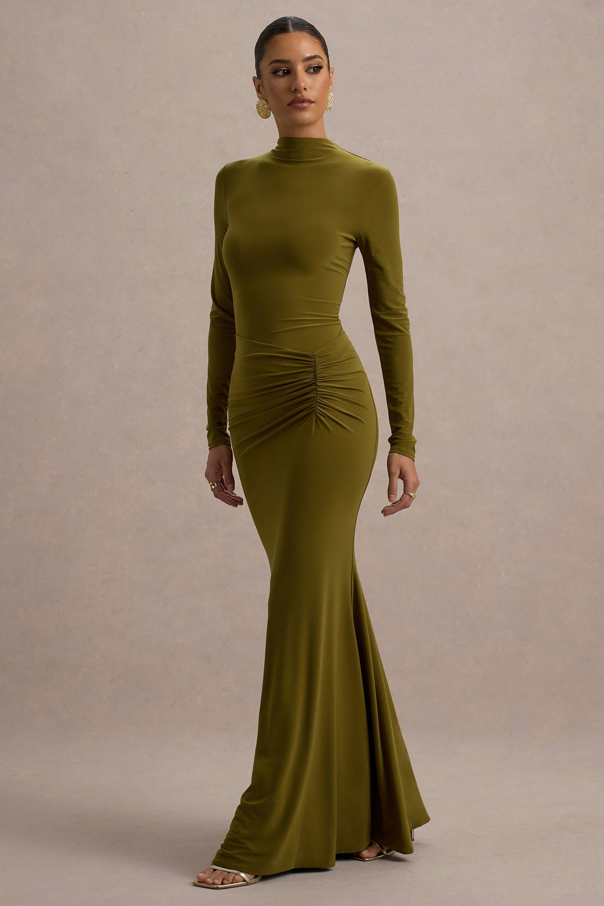 Reid | Green Long-Sleeve Gathered Maxi Dress
