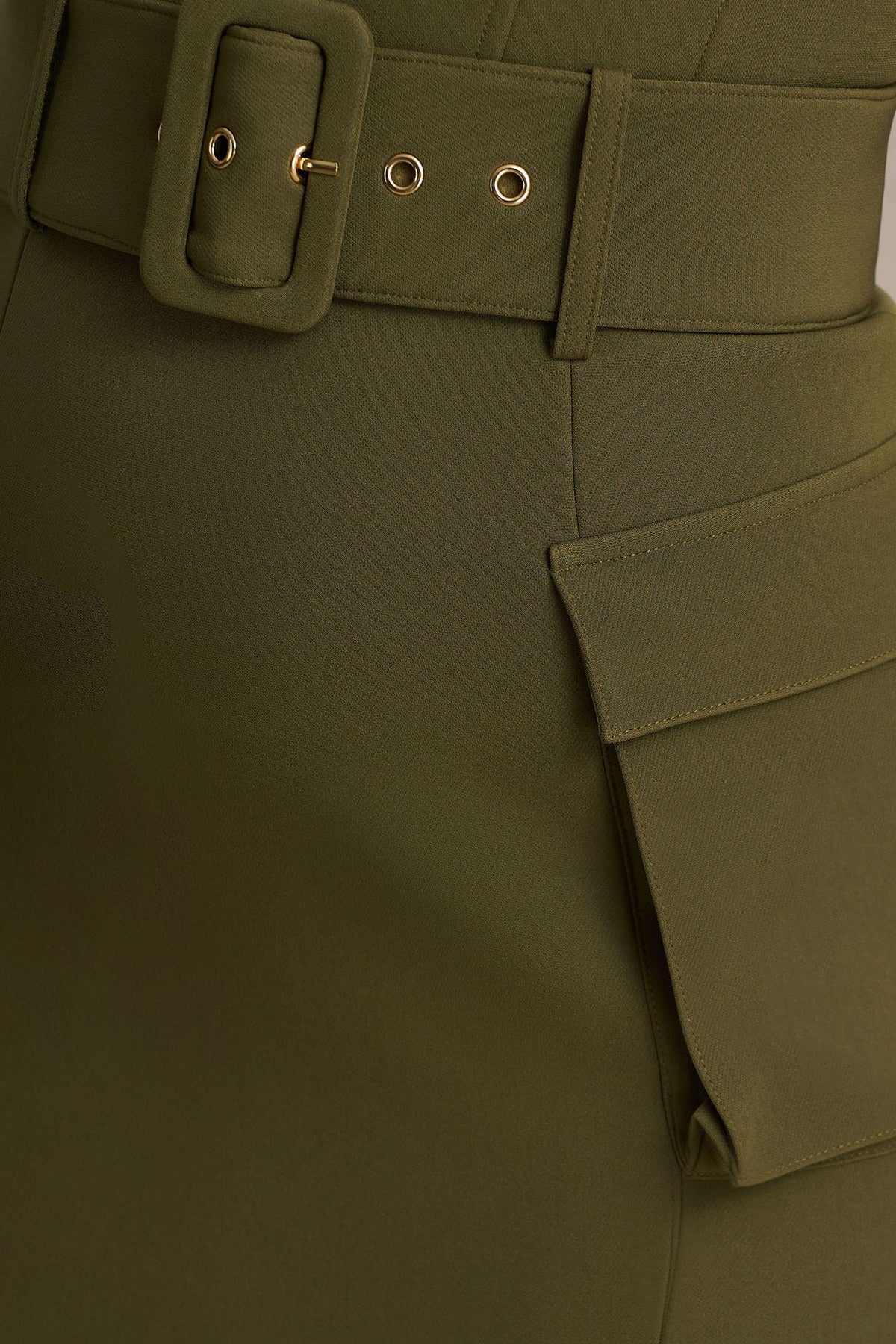 Sandra | Olive Square-Neck Tailored Maxi Dress With Front-High Split
