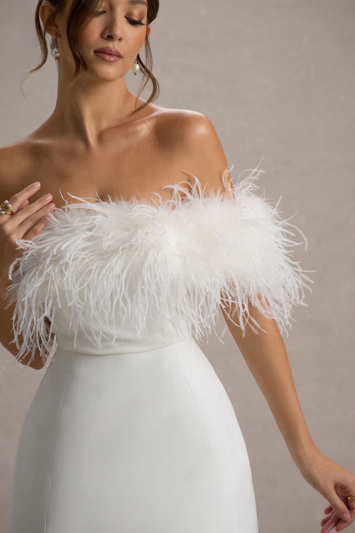 Palace | White Bardot Mini Dress With Feather Trim