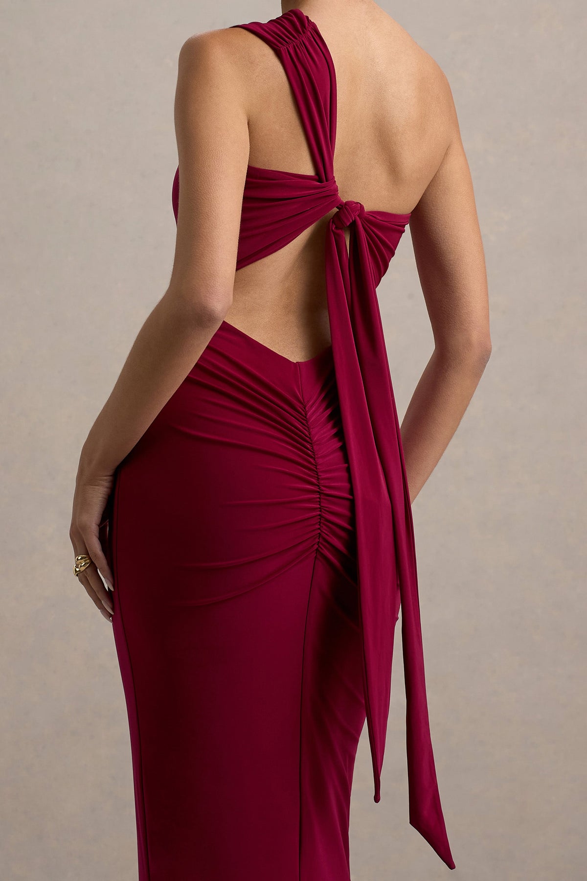 Venetia | Burgundy One-Shoulder Tie-Back Maxi Dress