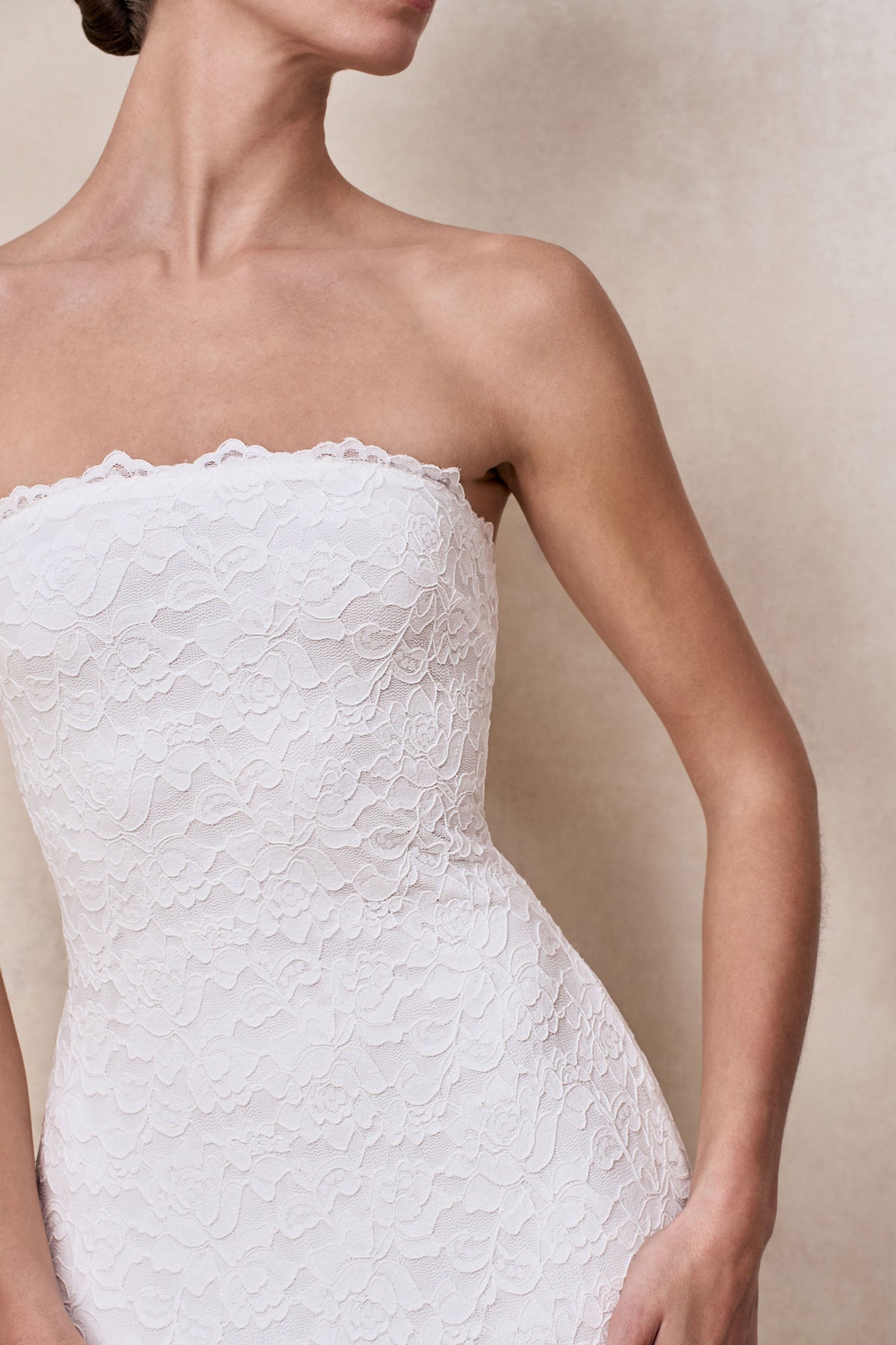 Massima | White Lace Bandeau Maxi Dress With Scarf Detail And Back Split