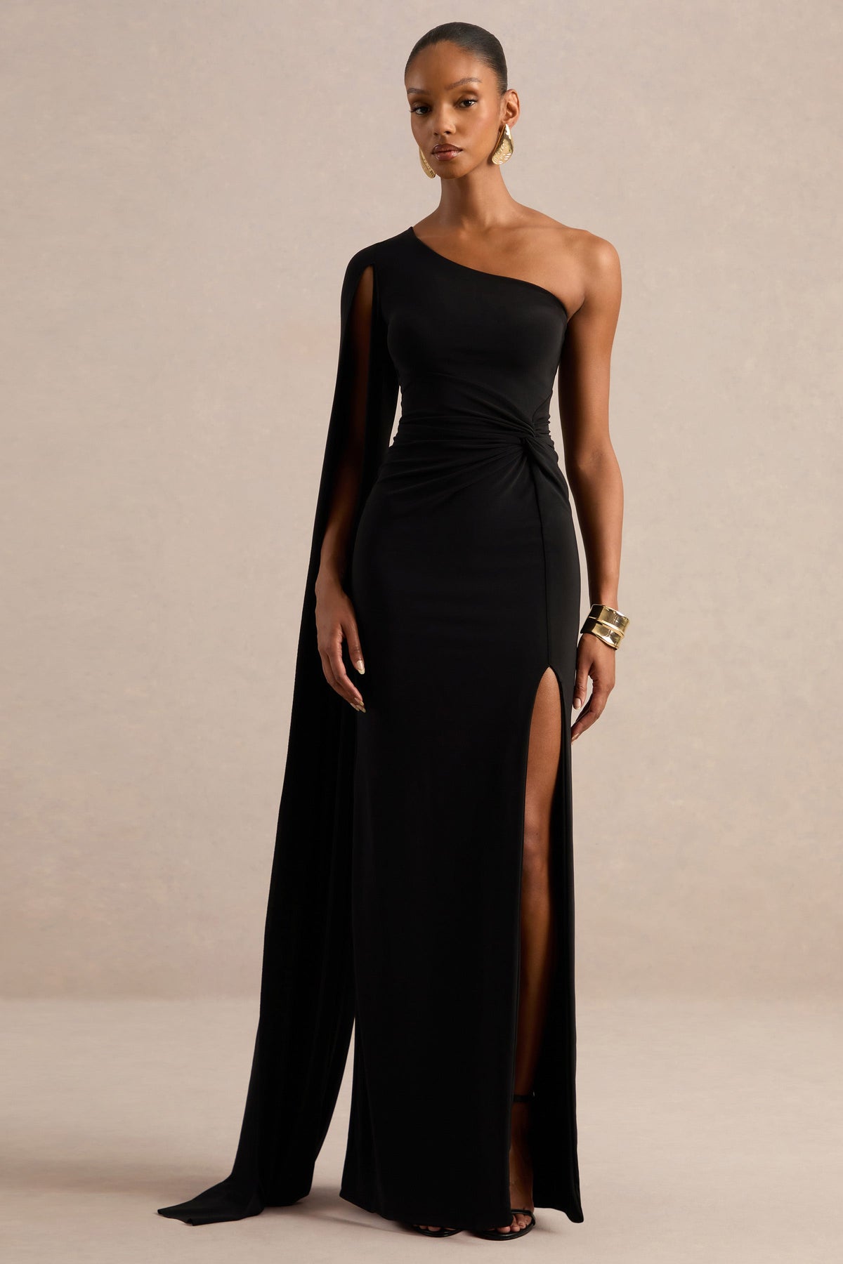 Romi | Black One Shoulder Twist Design Maxi Dress
