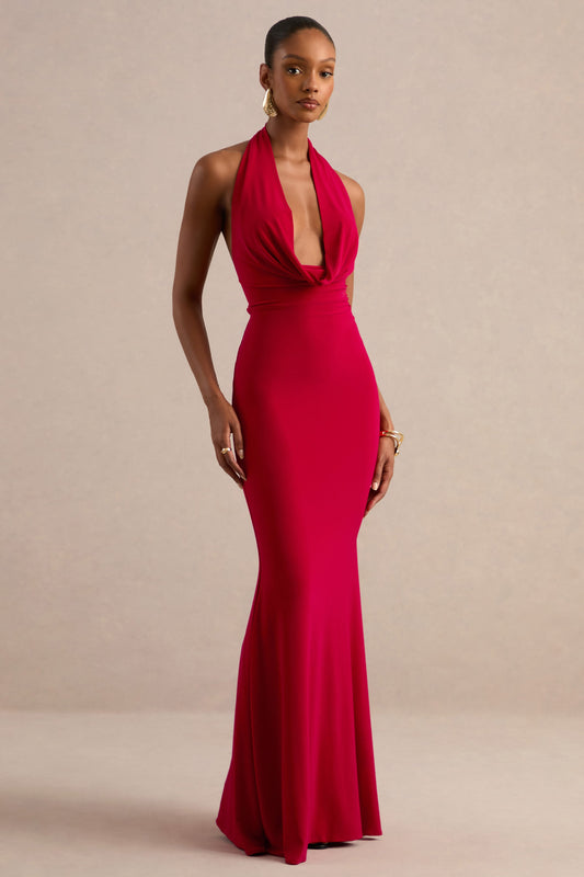Milani | Red Backless Cowl Neck Fishtail Maxi Dress