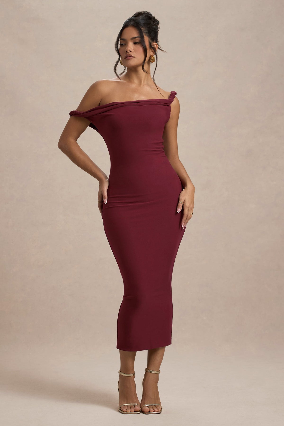 Salome | Berry Twisted Asymmetric Midi Dress