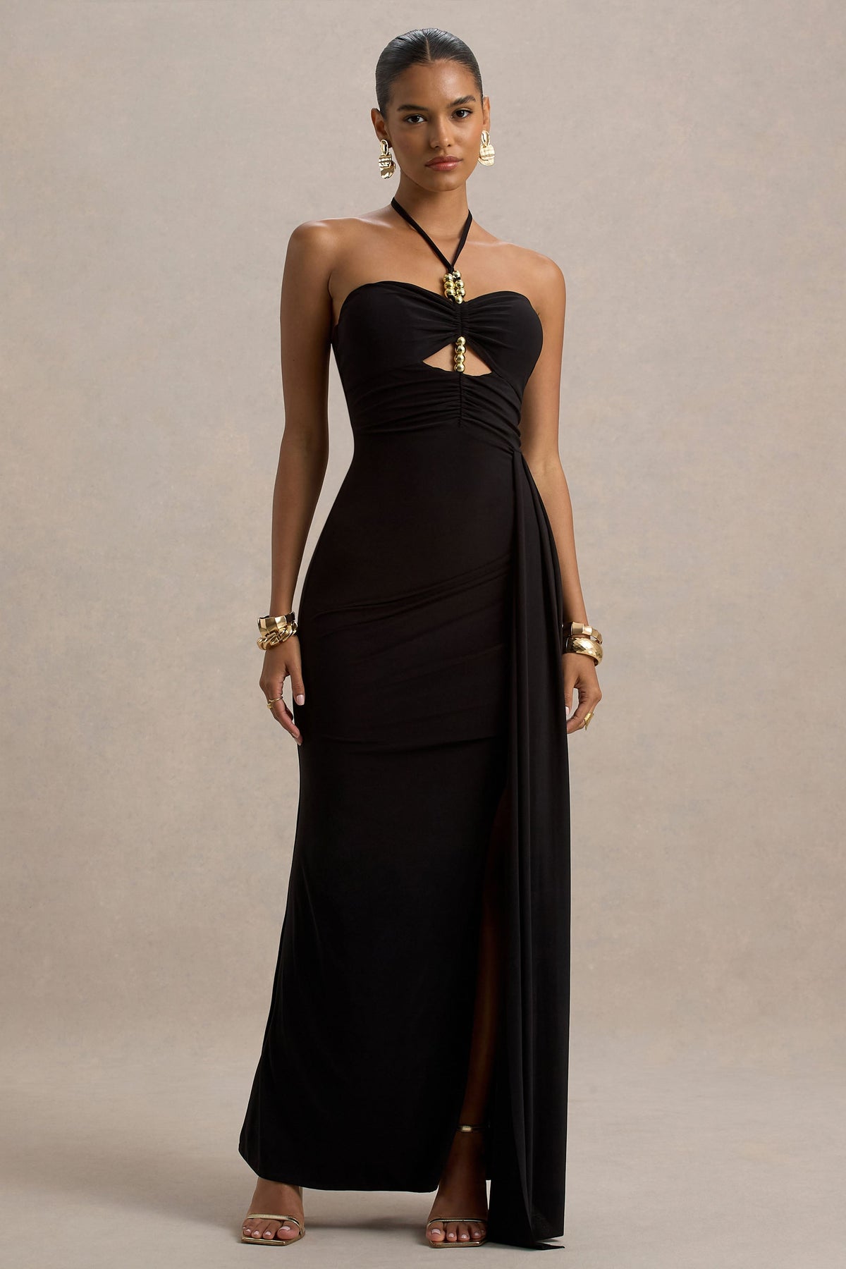 Mohito | Black Halter-Neck Cut-Out Maxi Dress With Split
