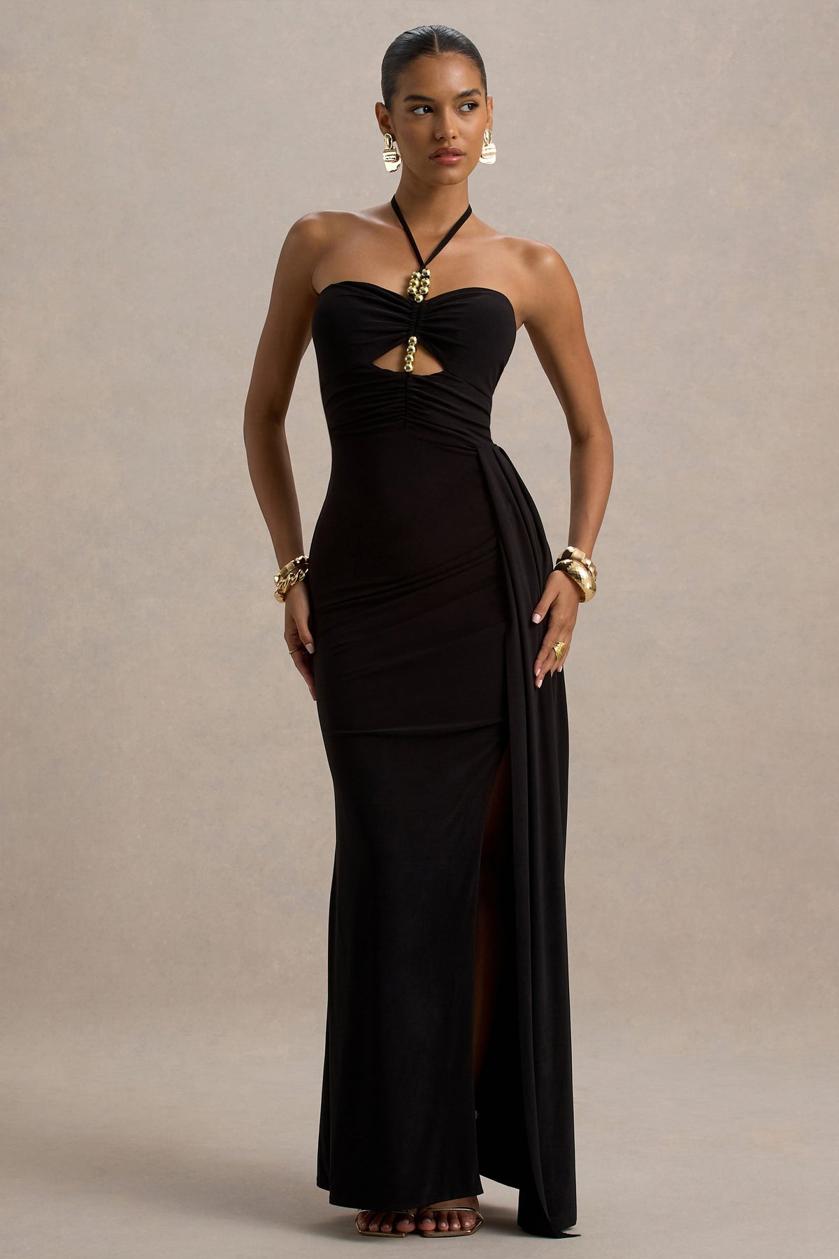 Mohito | Black Halter-Neck Cut-Out Maxi Dress With Split