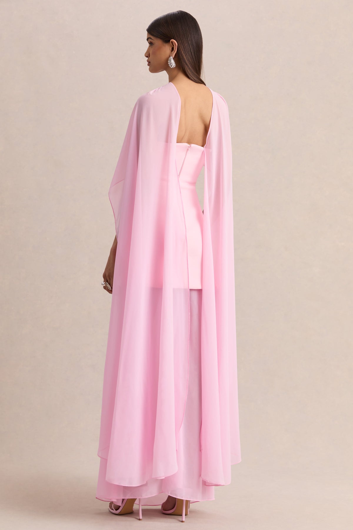 Chessa | Light Pink Scuba Boat Neck Short Sleeve Maxi Dress With Sheer Skirt And Corset