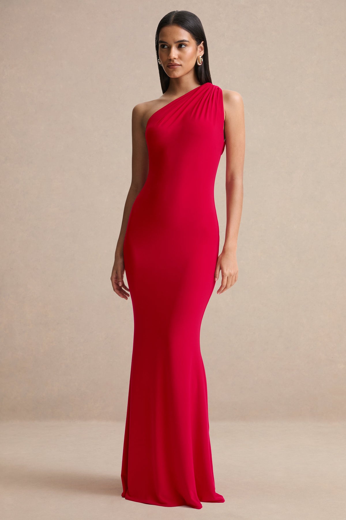 Ottilie | Red Asymmetric-Neck Maxi Dress