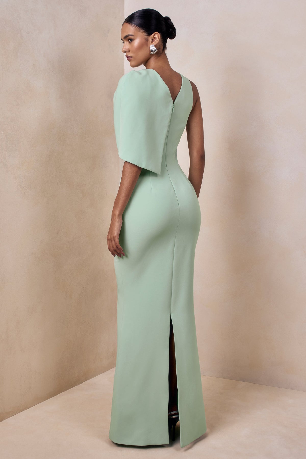 Quira | Mint Round Neck Short Sleeve Maxi Dress With Bow Detailing And Back Split