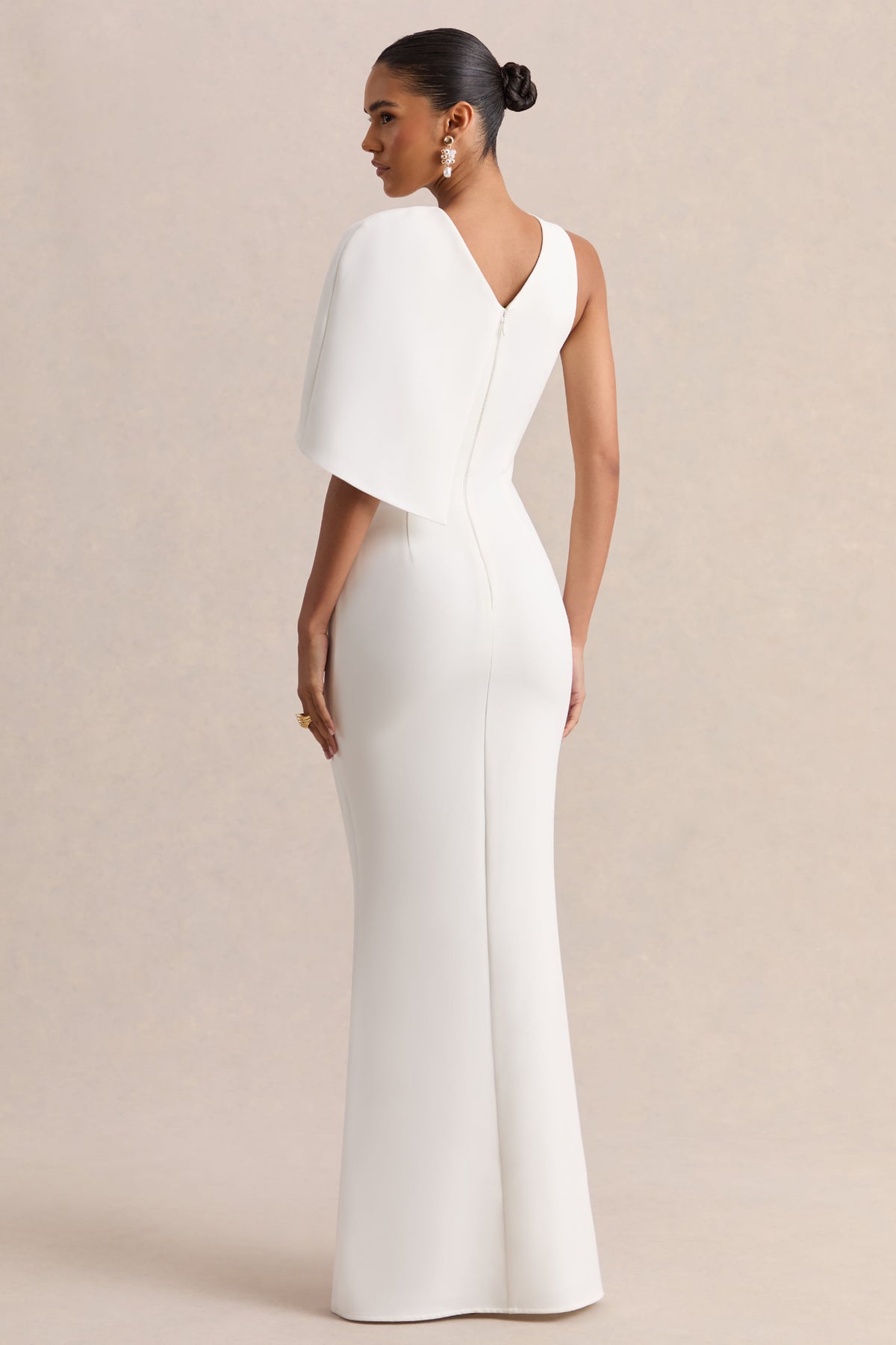 Quira | White Round Neck Short Sleeve Maxi Dress With Bow Detailing And Back Split