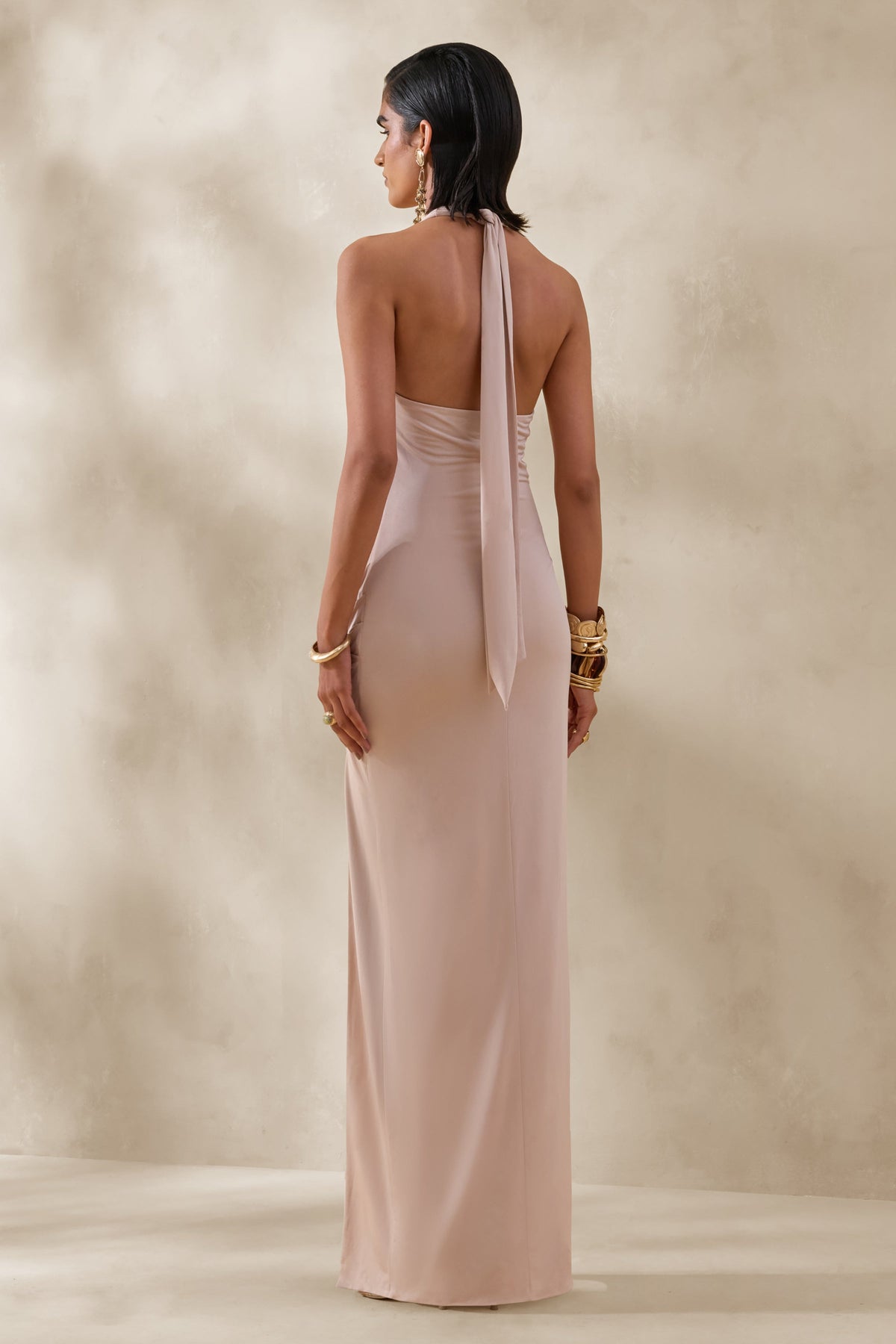 Junia | Champagne Plunge-Neck Wrap Maxi Dress