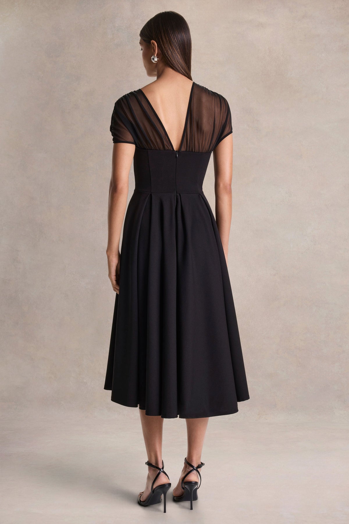 Rosette | Black Asymmetric-Neck Midi Dress