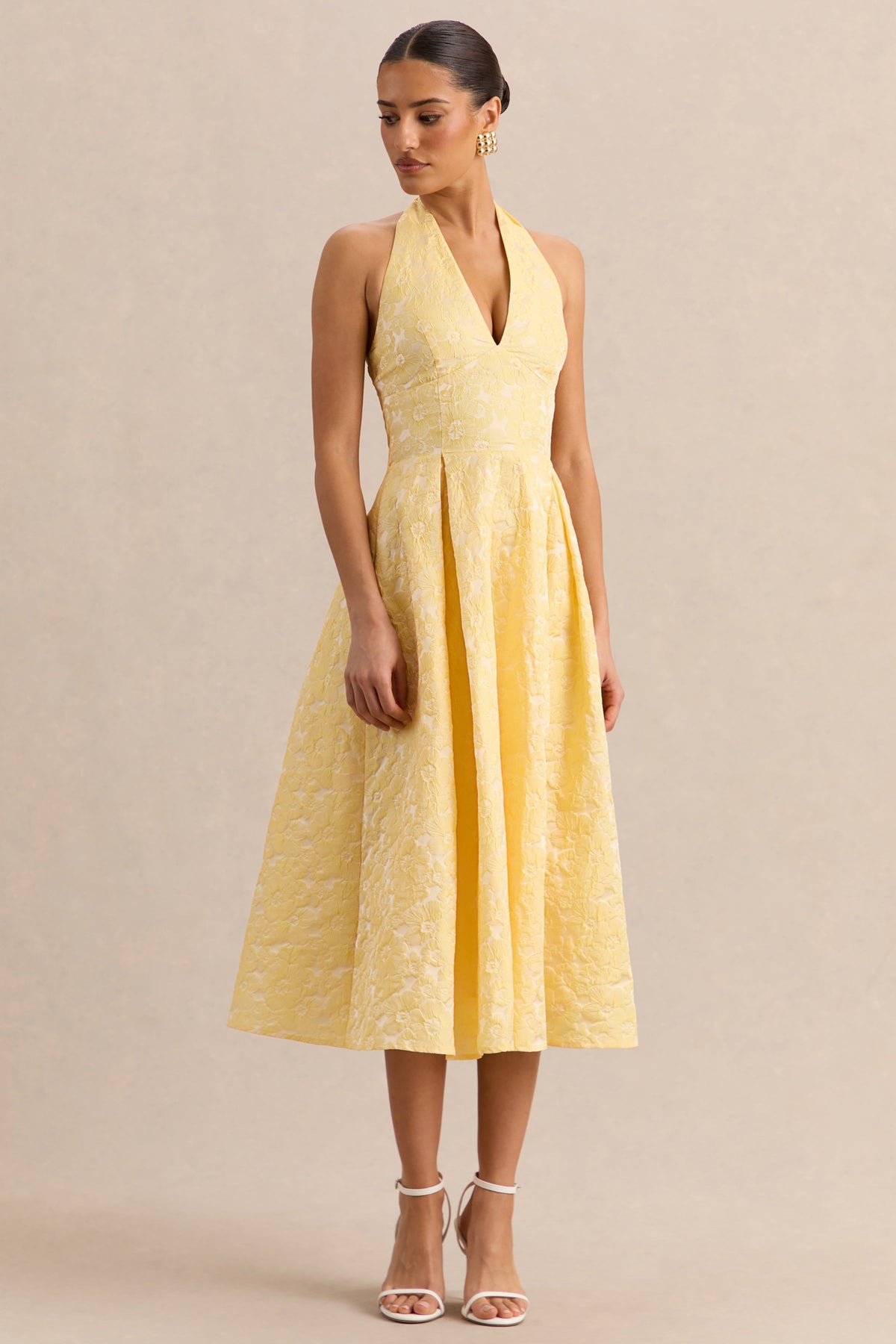 Nyomi | Lemon Satin Halter-Neck Midi-Dress