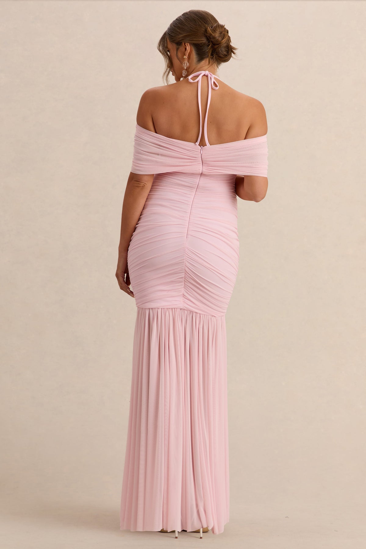 Asimina | Pink Bardot-Neck Maternity Maxi Dress With Sheer Skirt