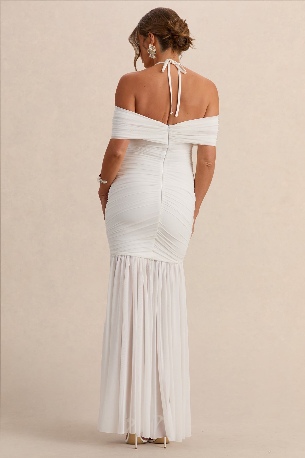 Asimina | White Bardot-Neck Maternity Maxi Dress With Sheer Skirt