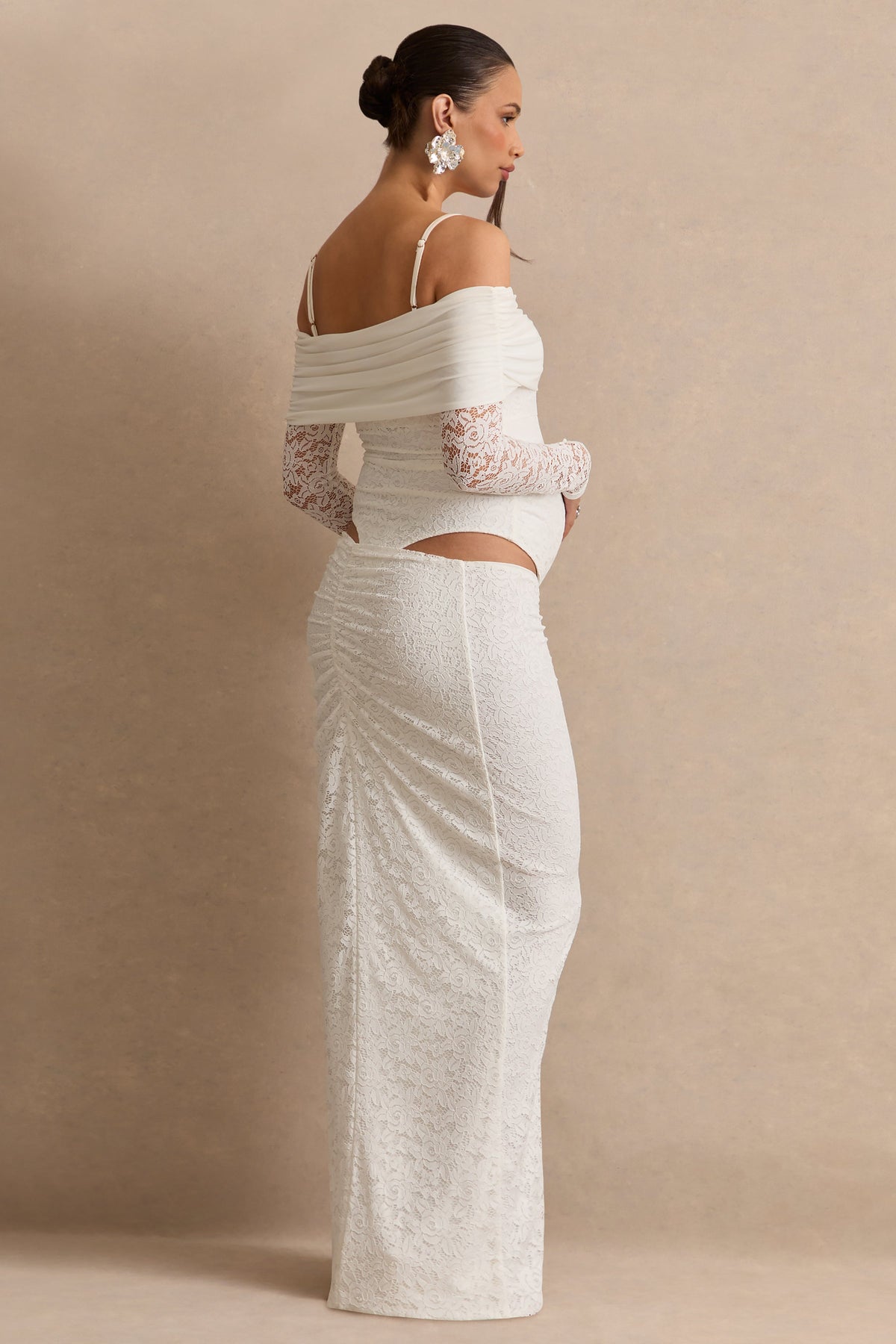 Delmara | Cream Lace Bardot-Neck Maternity Bodysuit
