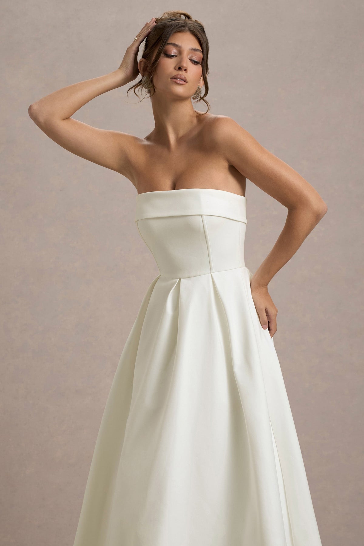 Annalise | Ecru Bandeau Skater Midi Dress