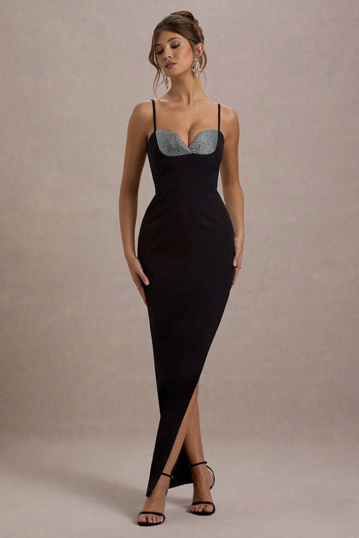 Ignacia | Black Asymmetric Maxi Dress With Embellished Sequin Detail
