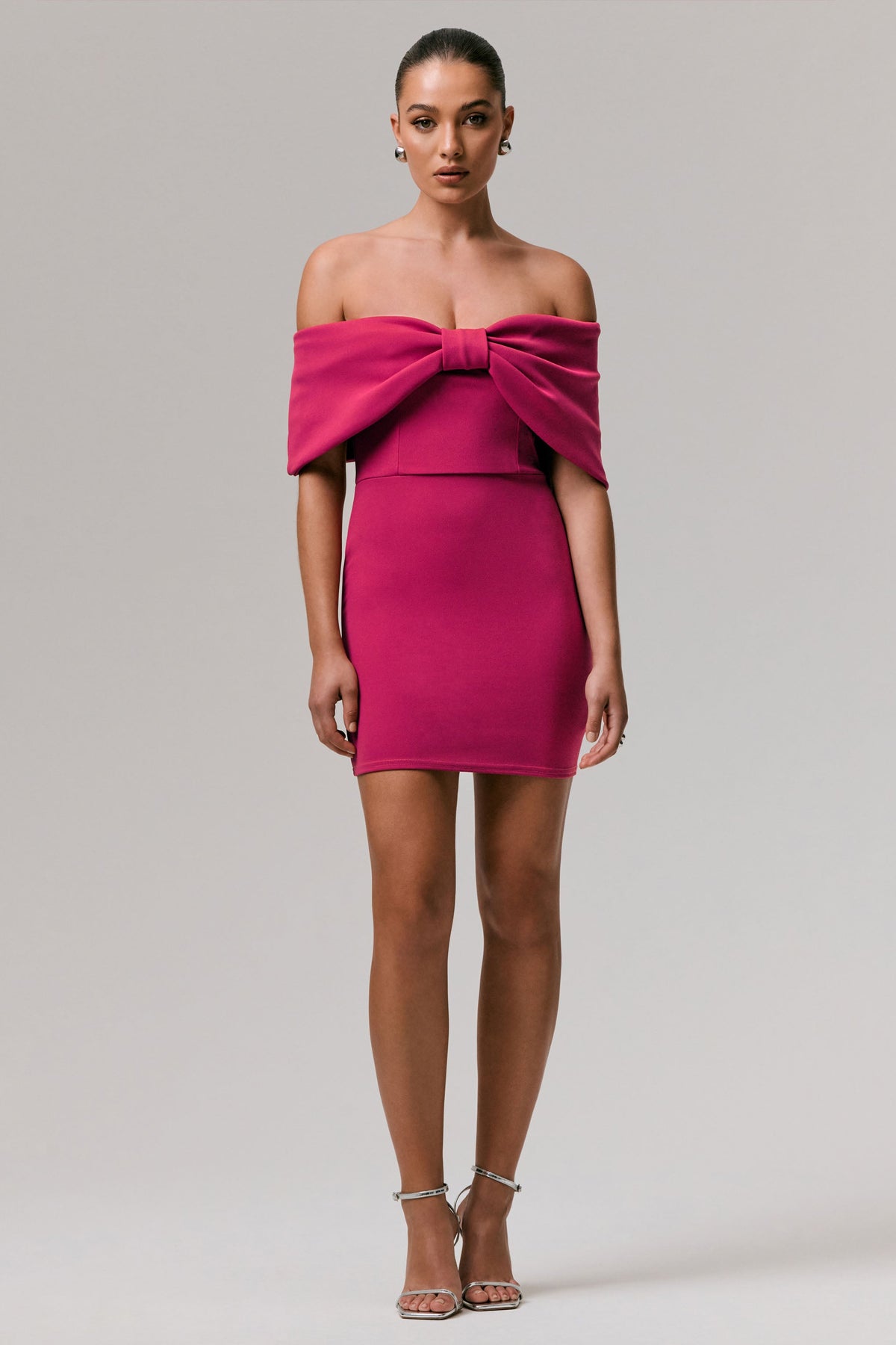 Sadie | Hot Pink Bow Bardot Mini Dress