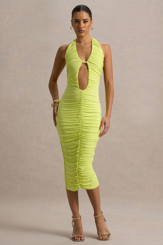 Anaisa | Lime Green Plunge Halter-Neck Midi Dress