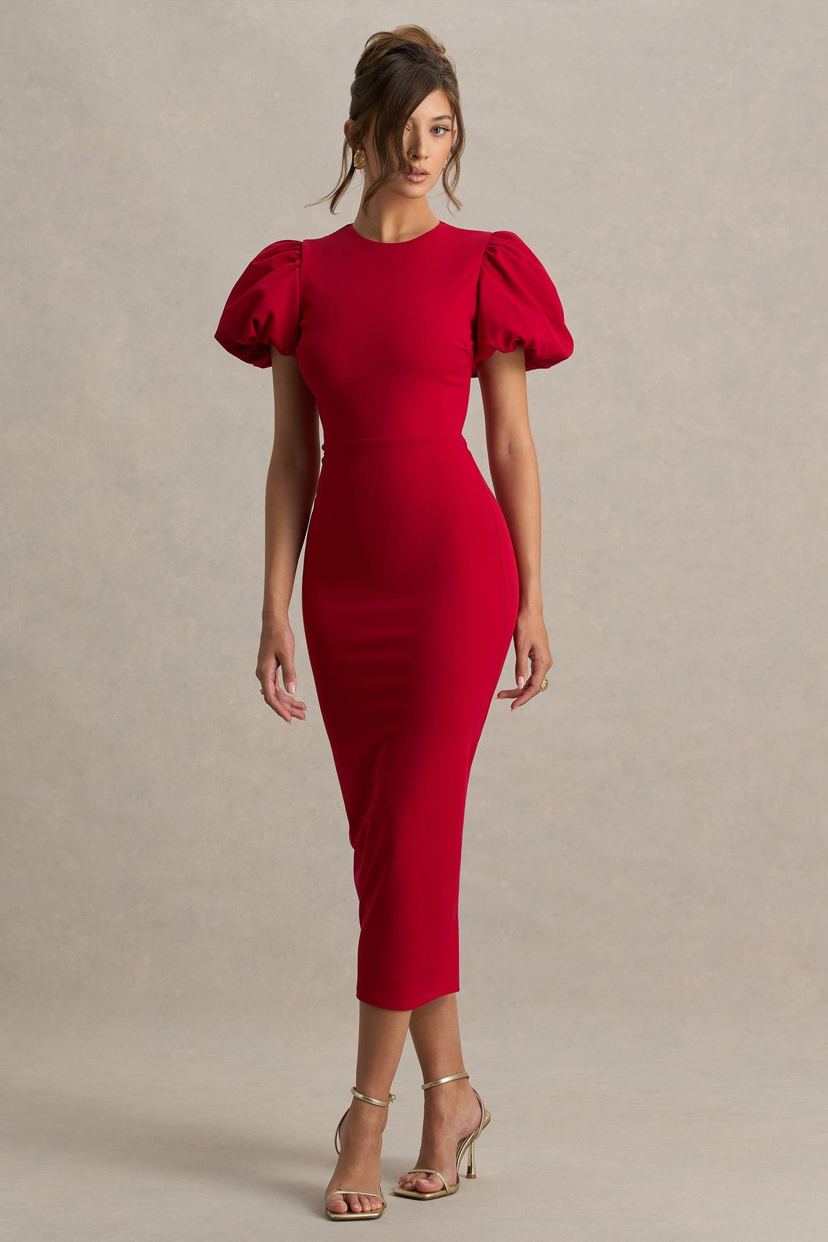 Dakota | Red Puff-Sleeve Midi Dress