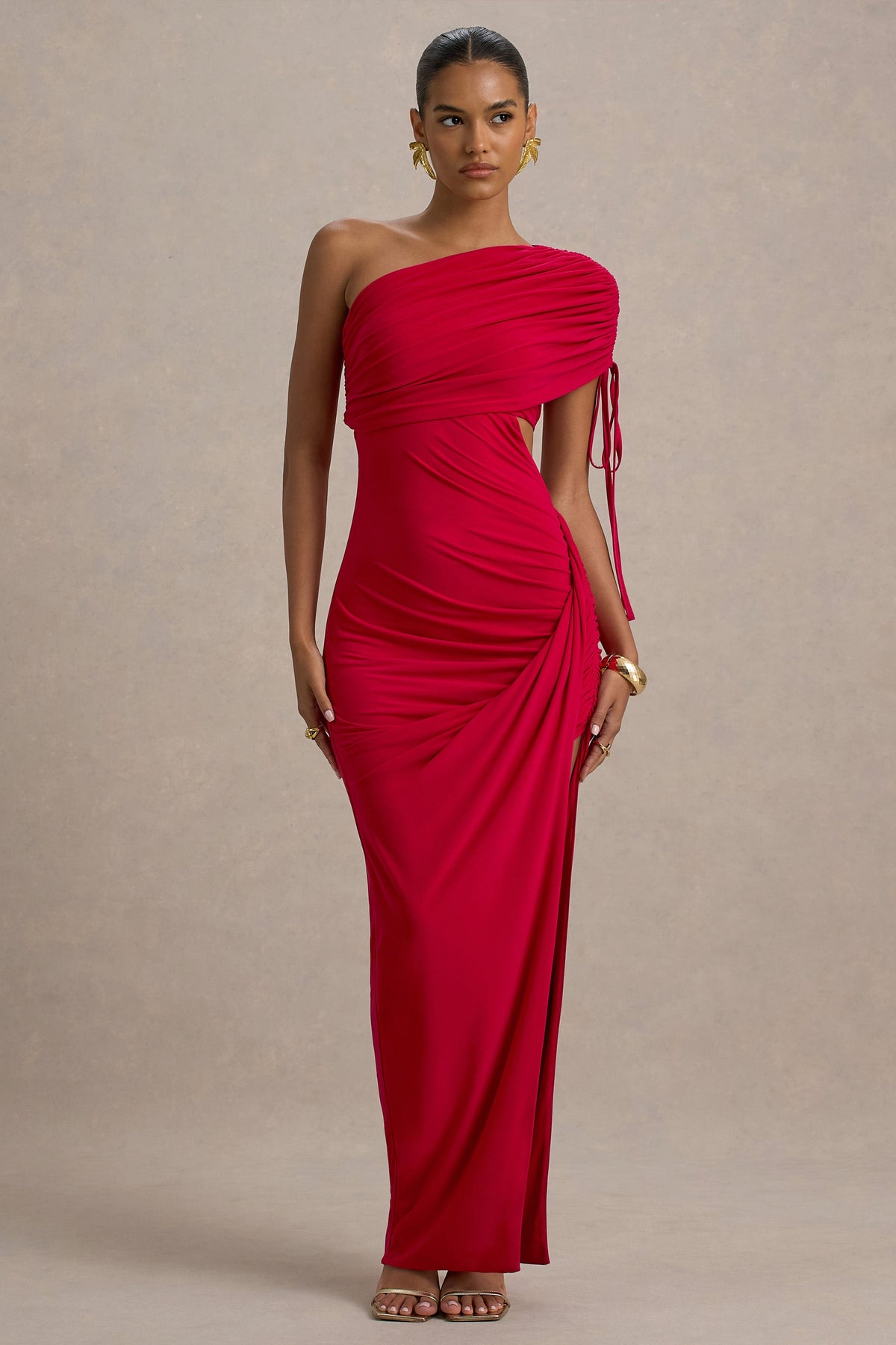 Trance | Red Asymmetric Maxi Dress With Split