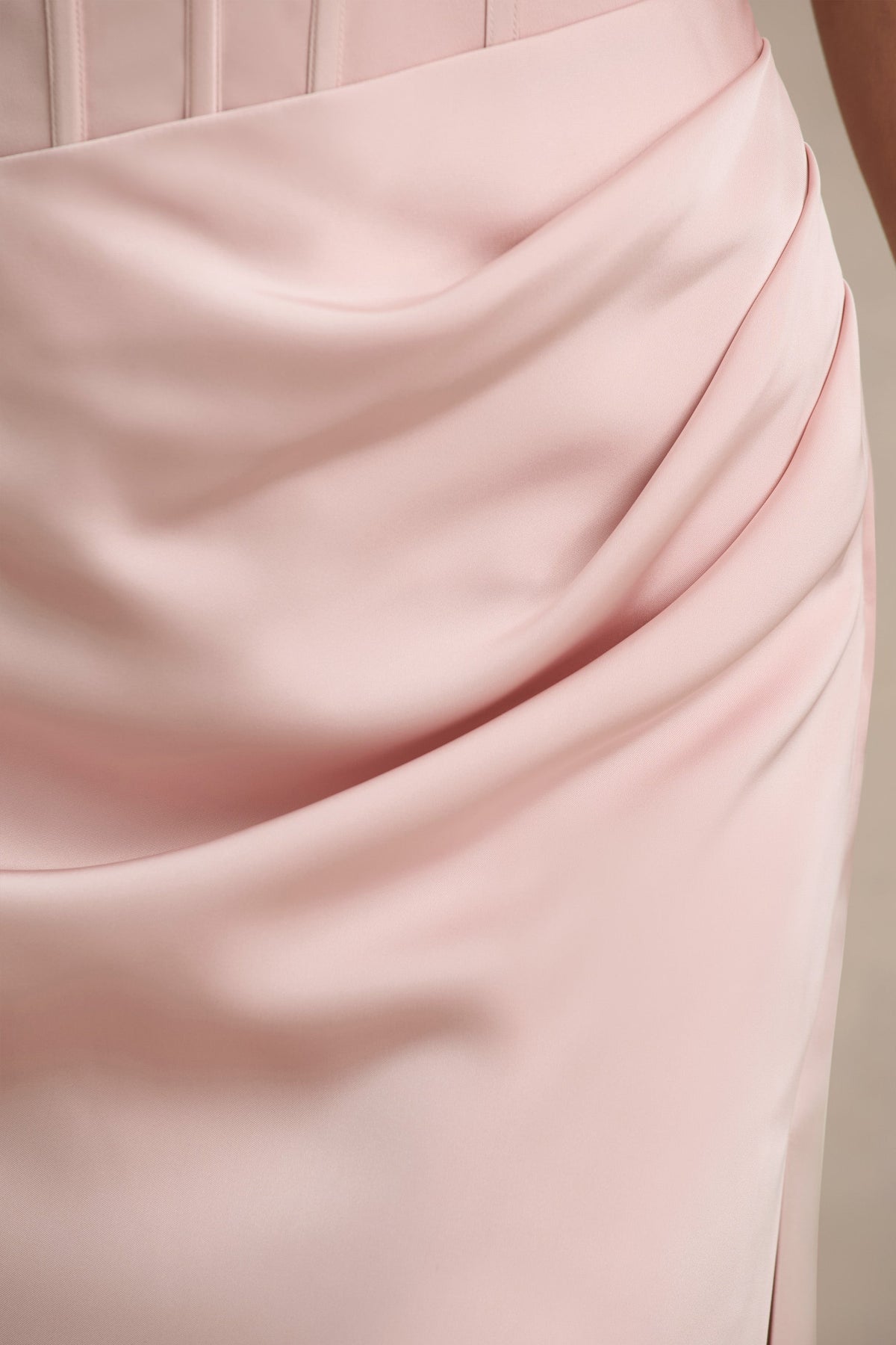 Joseline | Pale Pink Satin Corset Wrap Maxi Dress With Scarf