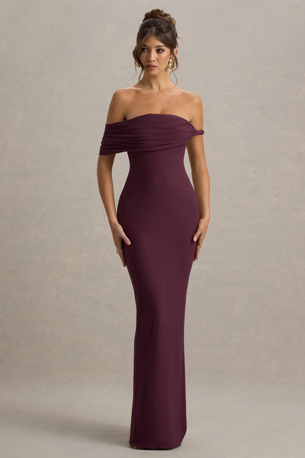 Melika | Burgundy Twisted Bardot Maxi Dress