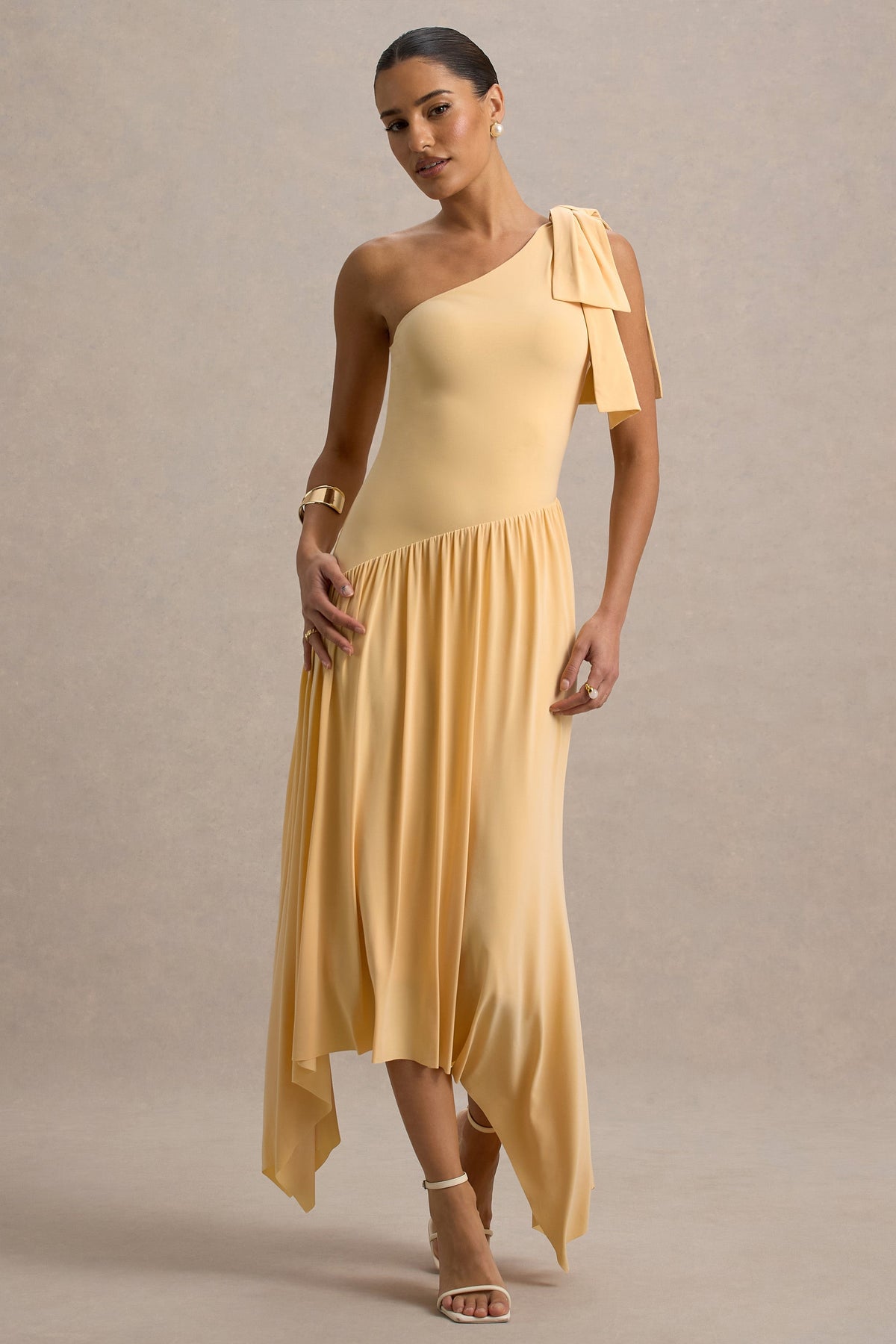 Lotus Love | Orange One-Shoulder Hanky-Hem Maxi Dress With Bow