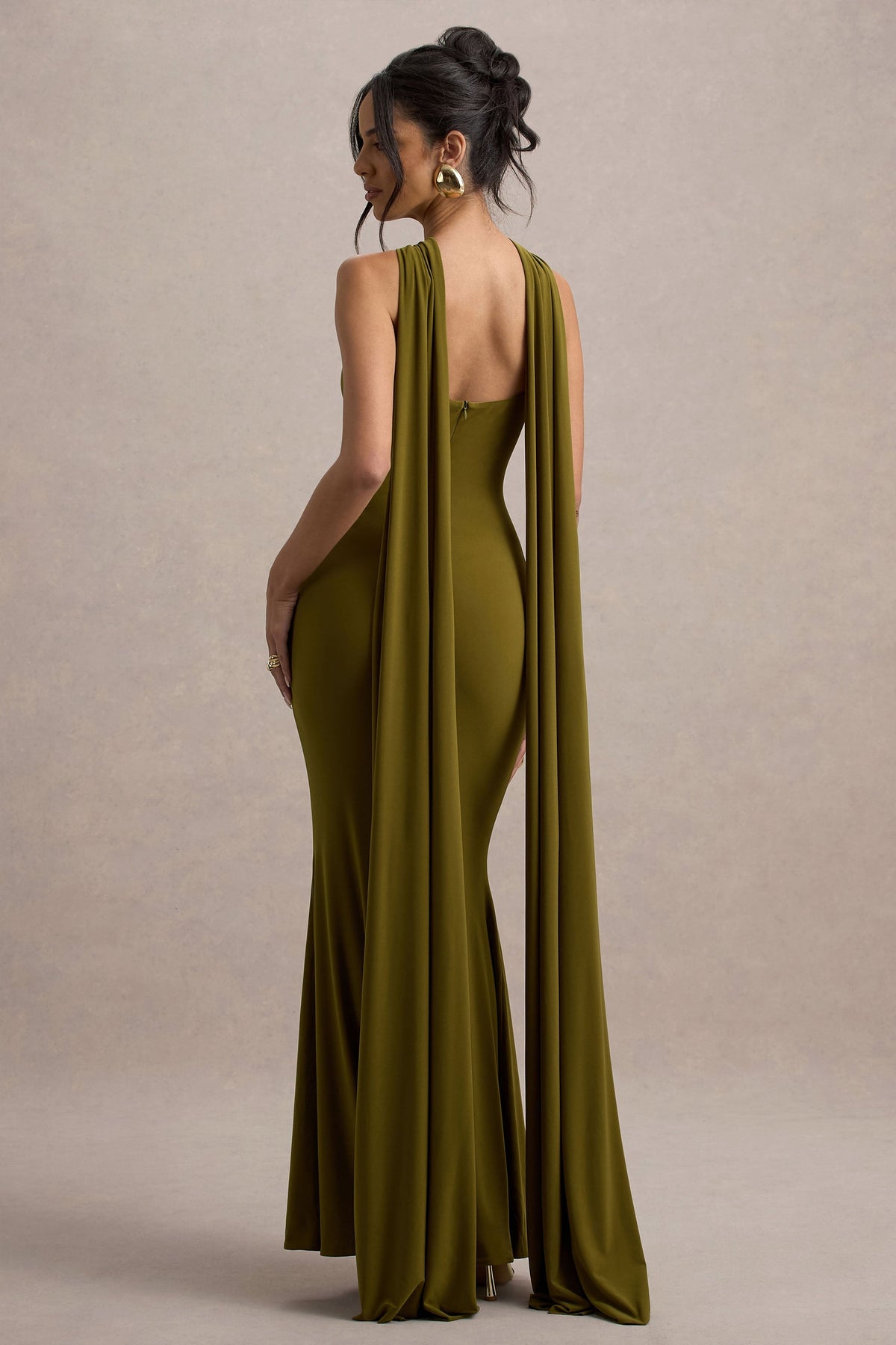 Rhoda | Green Twist Halter-Neck Cape Maxi Dress