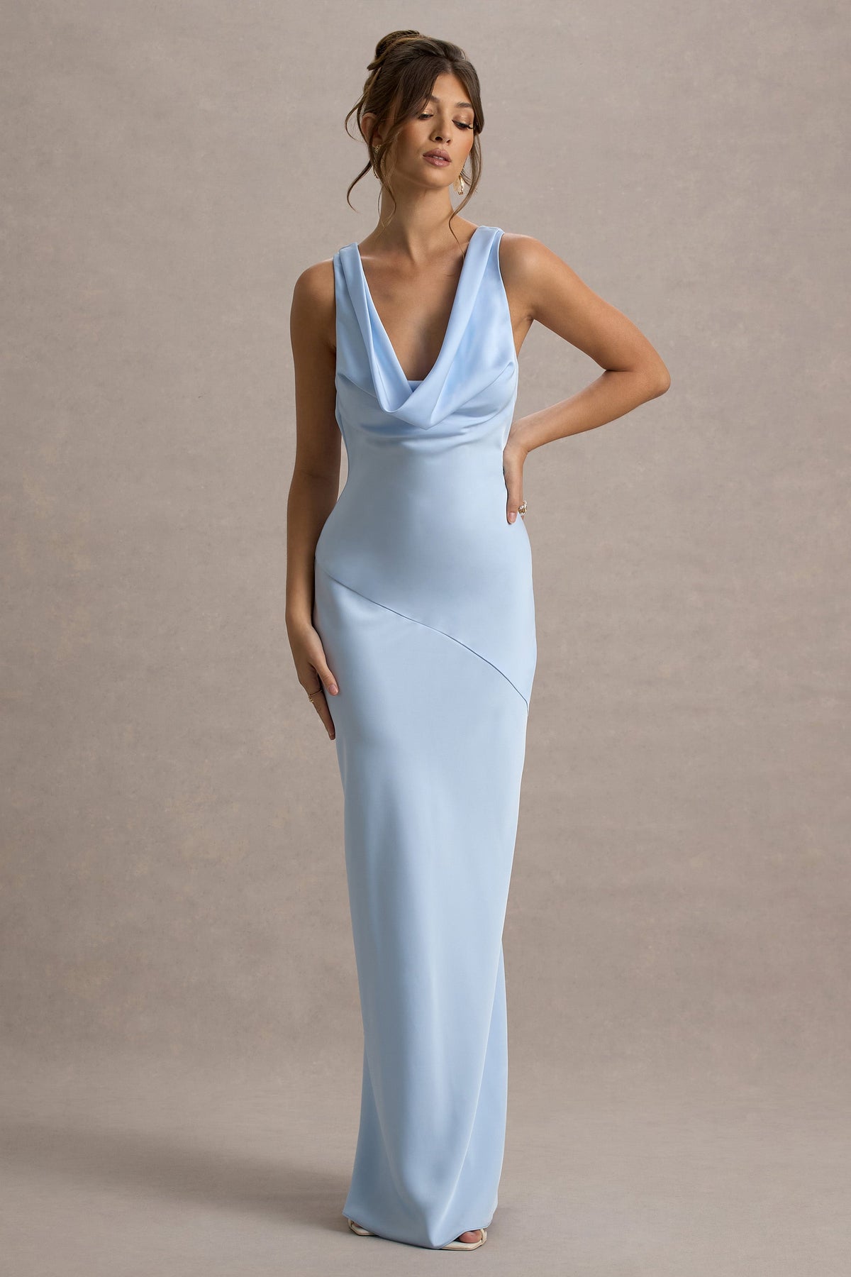 Alesso | Powder Blue Satin Cowl-Neck Slip-Maxi Dress