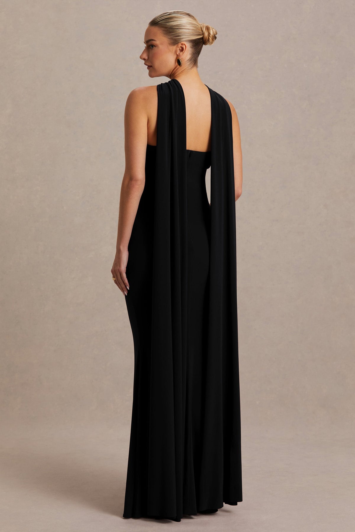 Lyra | Black Cross Halter-Neck Maternity Maxi Dress With Cape