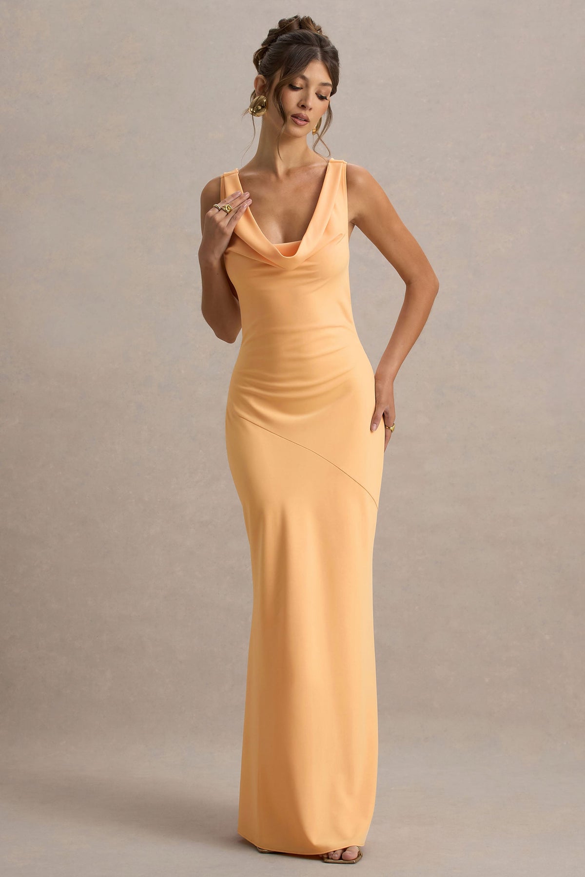 Alesso | Peach Satin Cowl-Neck Slip-Maxi Dress