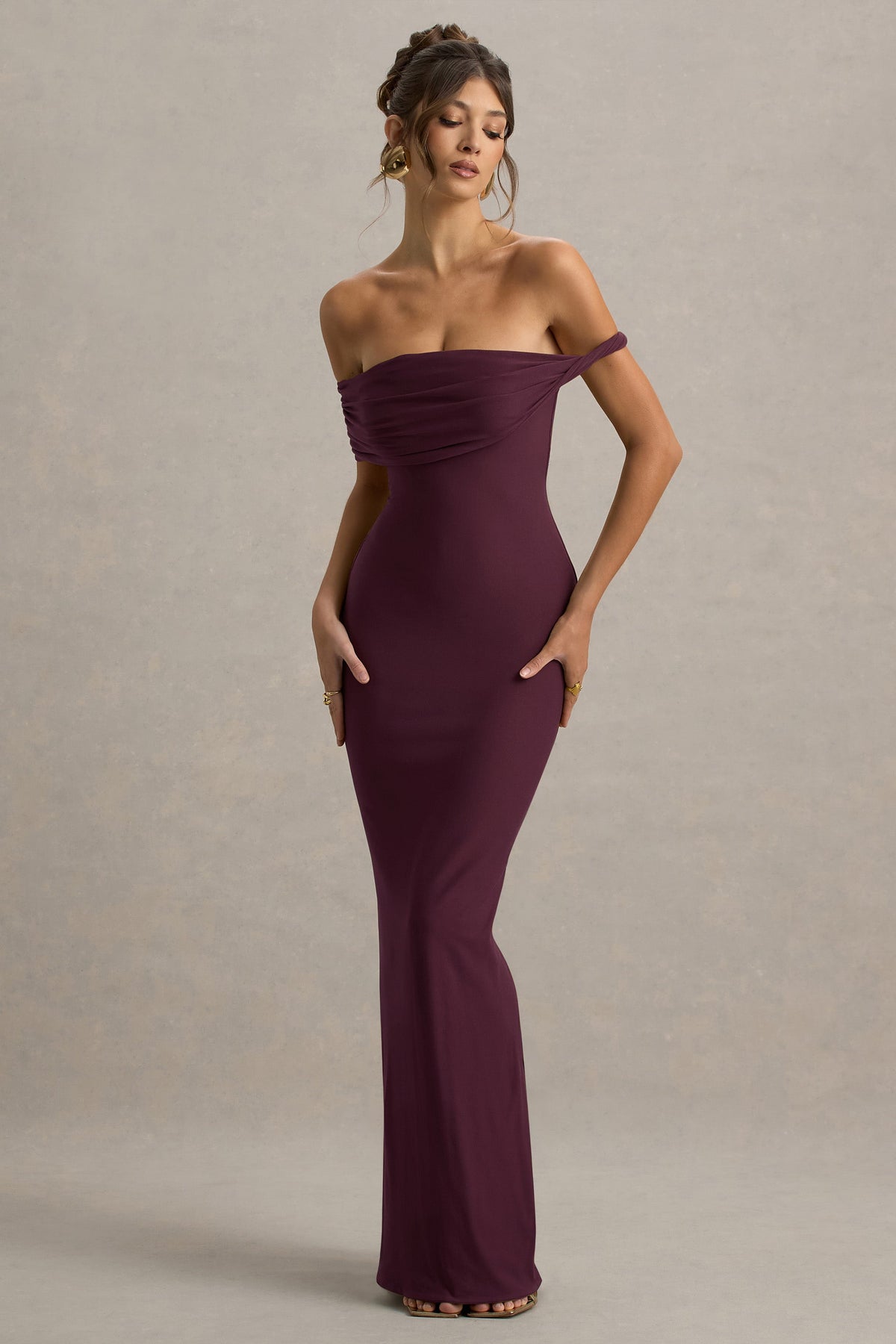 Melika | Burgundy Twisted Bardot Maxi Dress