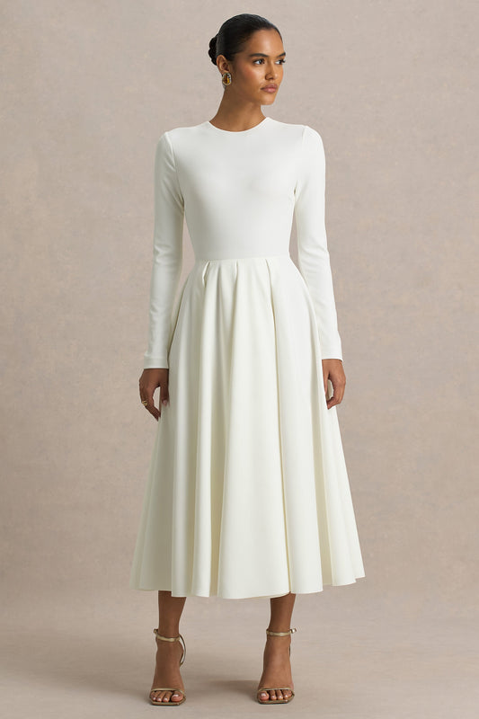 Bellamy | Cream Crew-Neck Long Sleeve Midi Dress