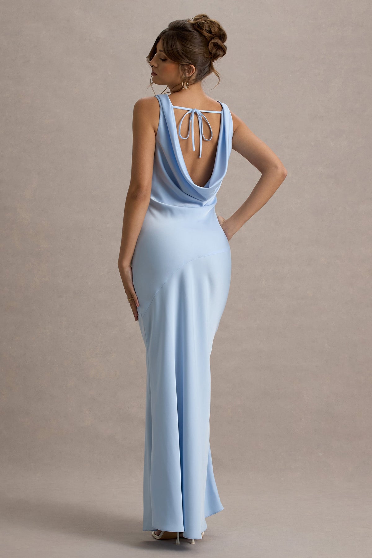 Alesso | Powder Blue Satin Cowl-Neck Slip-Maxi Dress