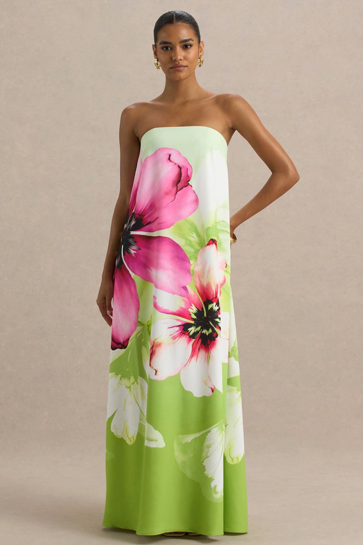 Ellery | Lime Floral Print Bandeau Maxi Dress