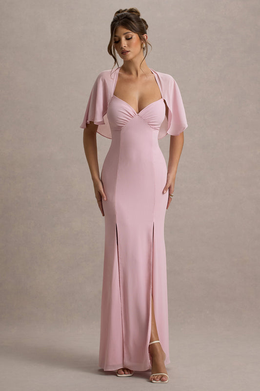 Stila | Pale Pink Plunge-Neck Maxi Dress With High Front Split