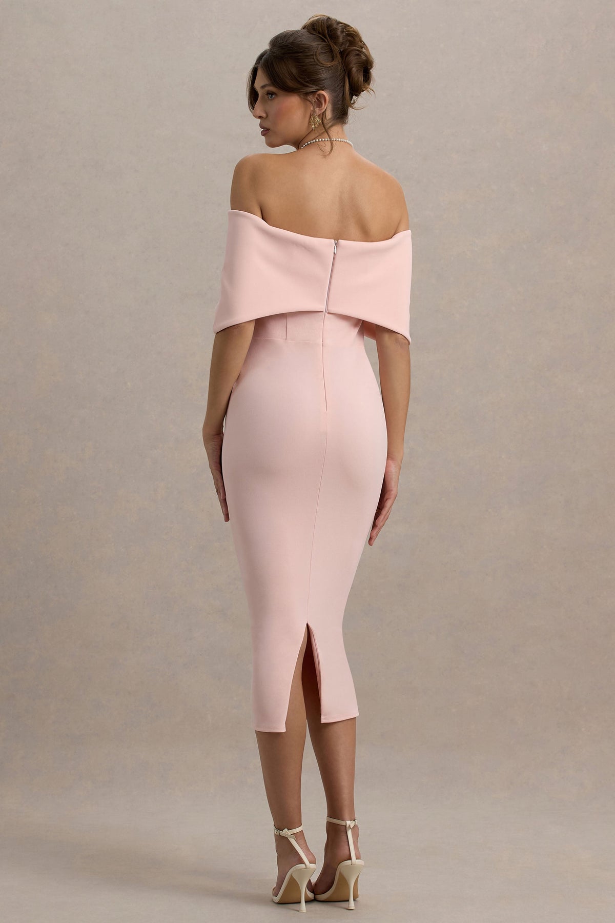Bayshore | Pink Bow Bardot Midi Dress