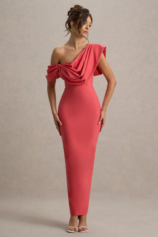 Angelina | Pink Draped Shoulder Maxi Dress