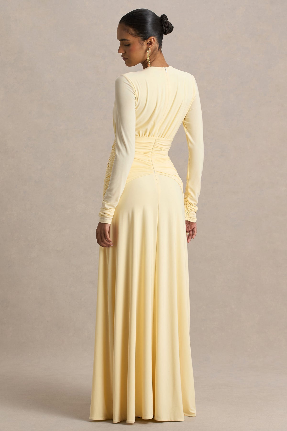 With Me | Lemon High-Neck Maxi Dress With Ruched Detailing