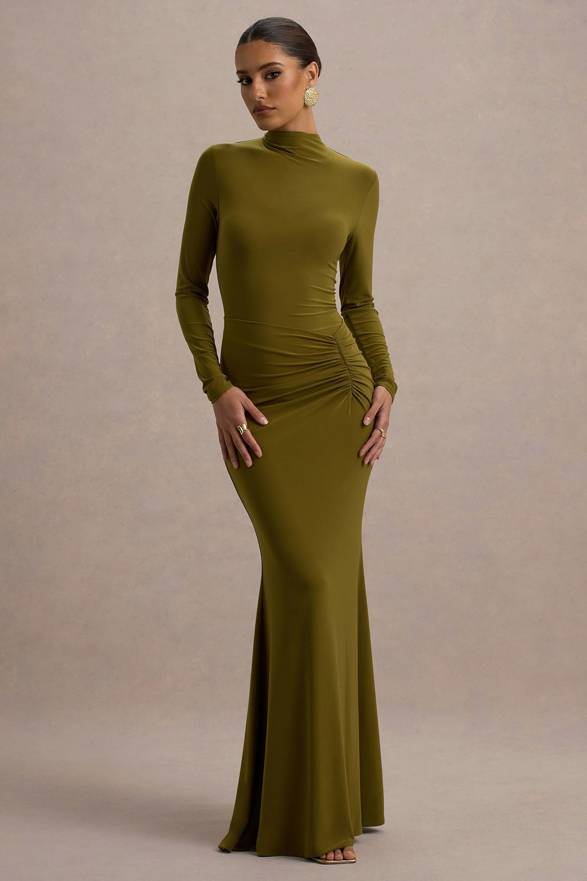 Reid | Green Long-Sleeve Gathered Maxi Dress